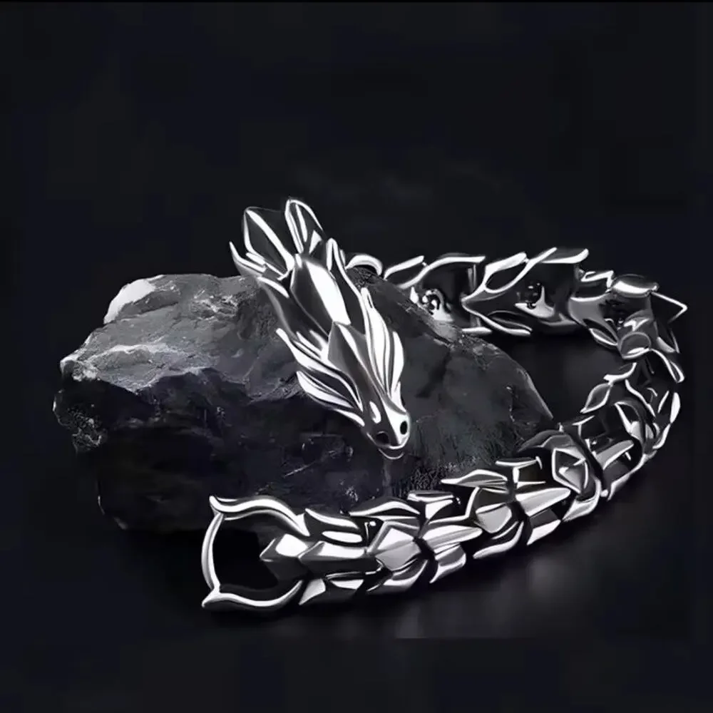 Vintage Silver Dragon Bracelet Viking D&D Elder Scrolls Fantasy Cosplay Gift NEW